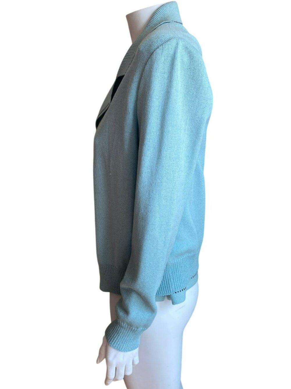St John Sport Cardigan Knit Sweater Set Aqua Mint Celadon Green Sze Large Medium - Picture 4 of 15